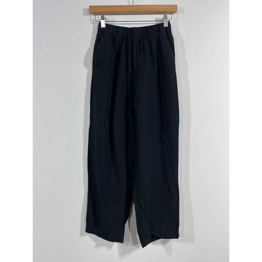 H&M Euro Summer Fisherman Linen Blend Elastic Waist Wide Leg Crop Pants Women XS